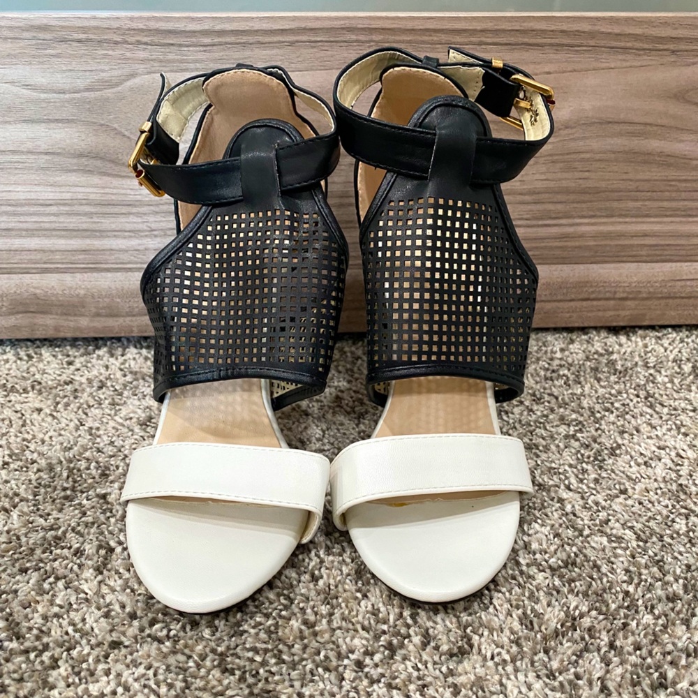 White and black heels